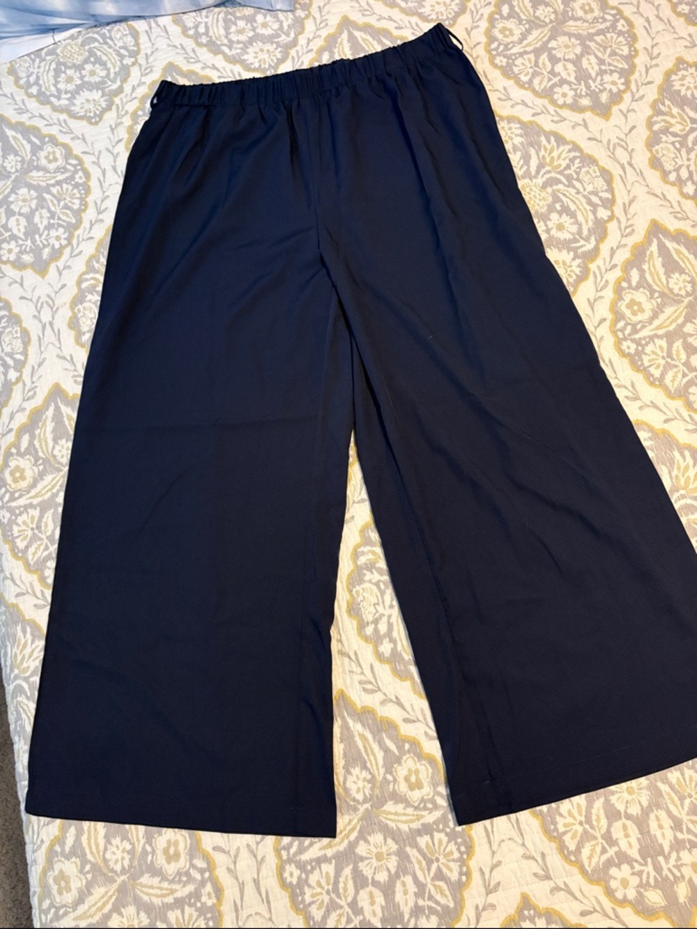 SHEIN Curve Navy Elastic Waist Wide Leg Pants